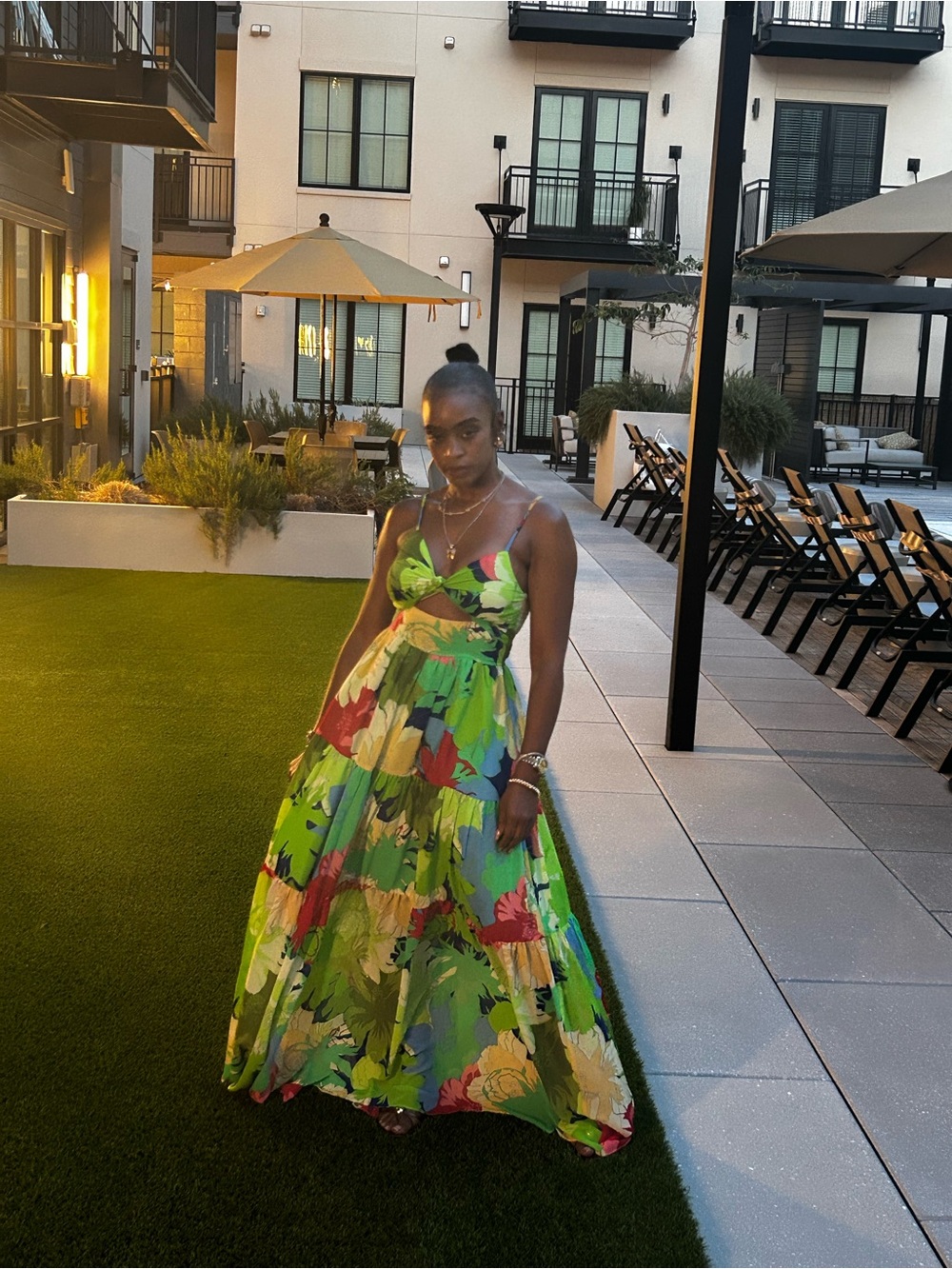 Floral Green Maxi Dress with Cutout Detail